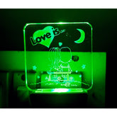 MultiColor acrylic and plastic Love Is With Half Moon AC Adapter Night Lamp, 3D illusion design on 4mm thick acrylic glass, ideal for home decor or gift giving in living room, bedroom, bars, shops, hotels etc